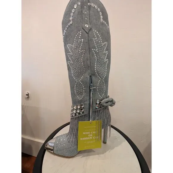 Gianni Bini Denim Boots • Rhinestones, Tassels & Metal Tips • Size 7M • New - Picture 5 of 14